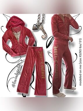 Vintage Y2K Juicy Couture Velvet Red/Gold Tracksuit